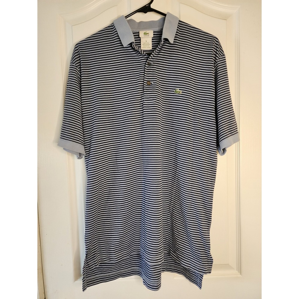 Lacoste Mens Striped Polo Shirt Light Blue Navy Short Sleeve Classic Fit S